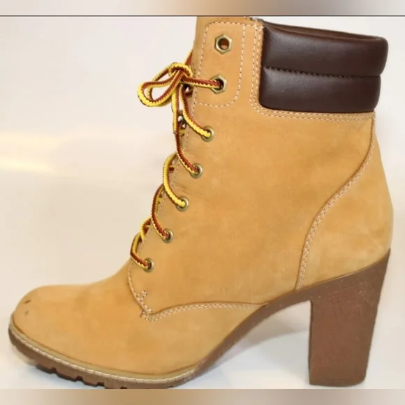 🎀Clearance🎀 Timberland Tilson High Heel 6.5 Wheat Nubuck Leather Ankle Boots - Picture 6 of 14